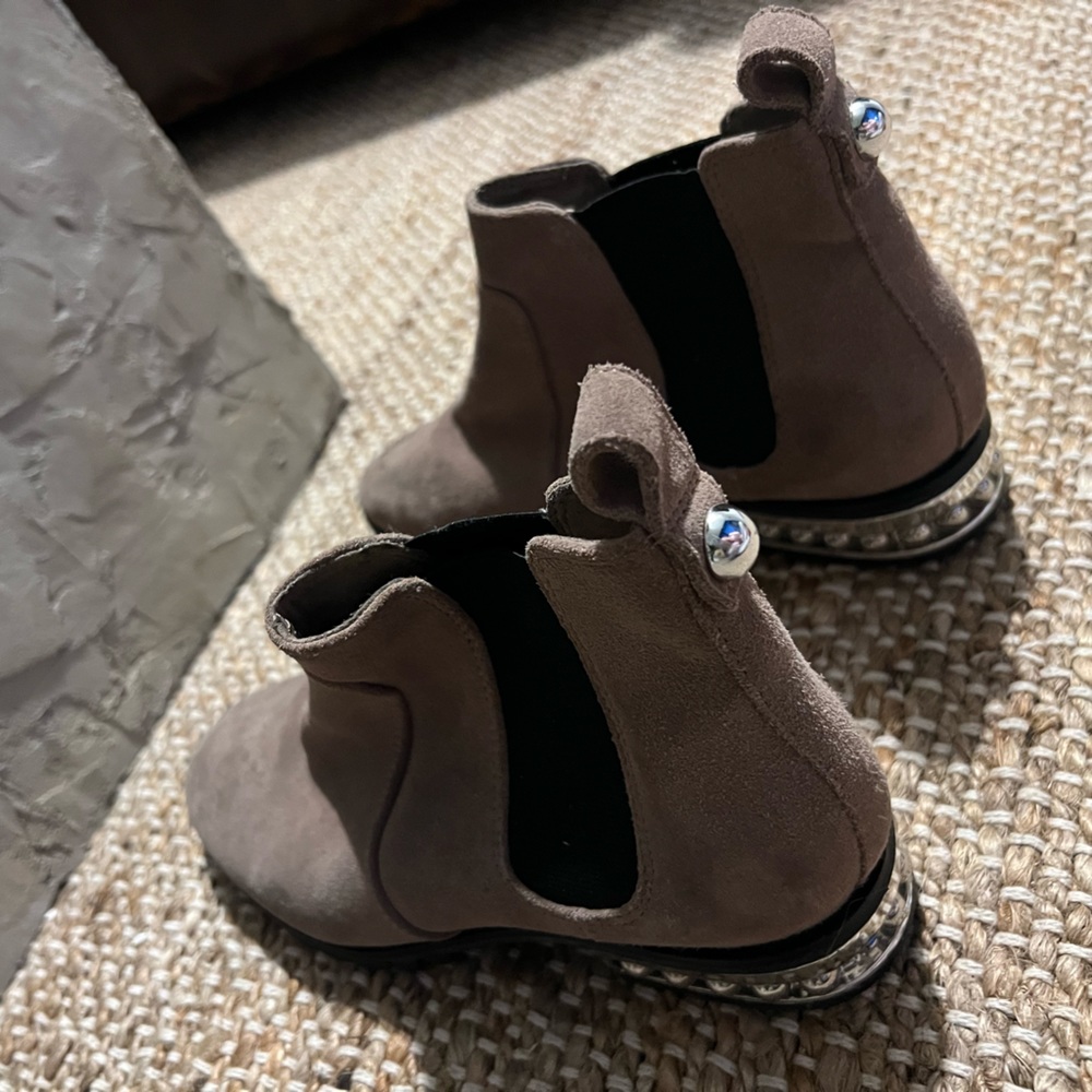 Size 7.5 Tan & Black Booties with a Silver Studded from Heel Karl Lagerfeld.